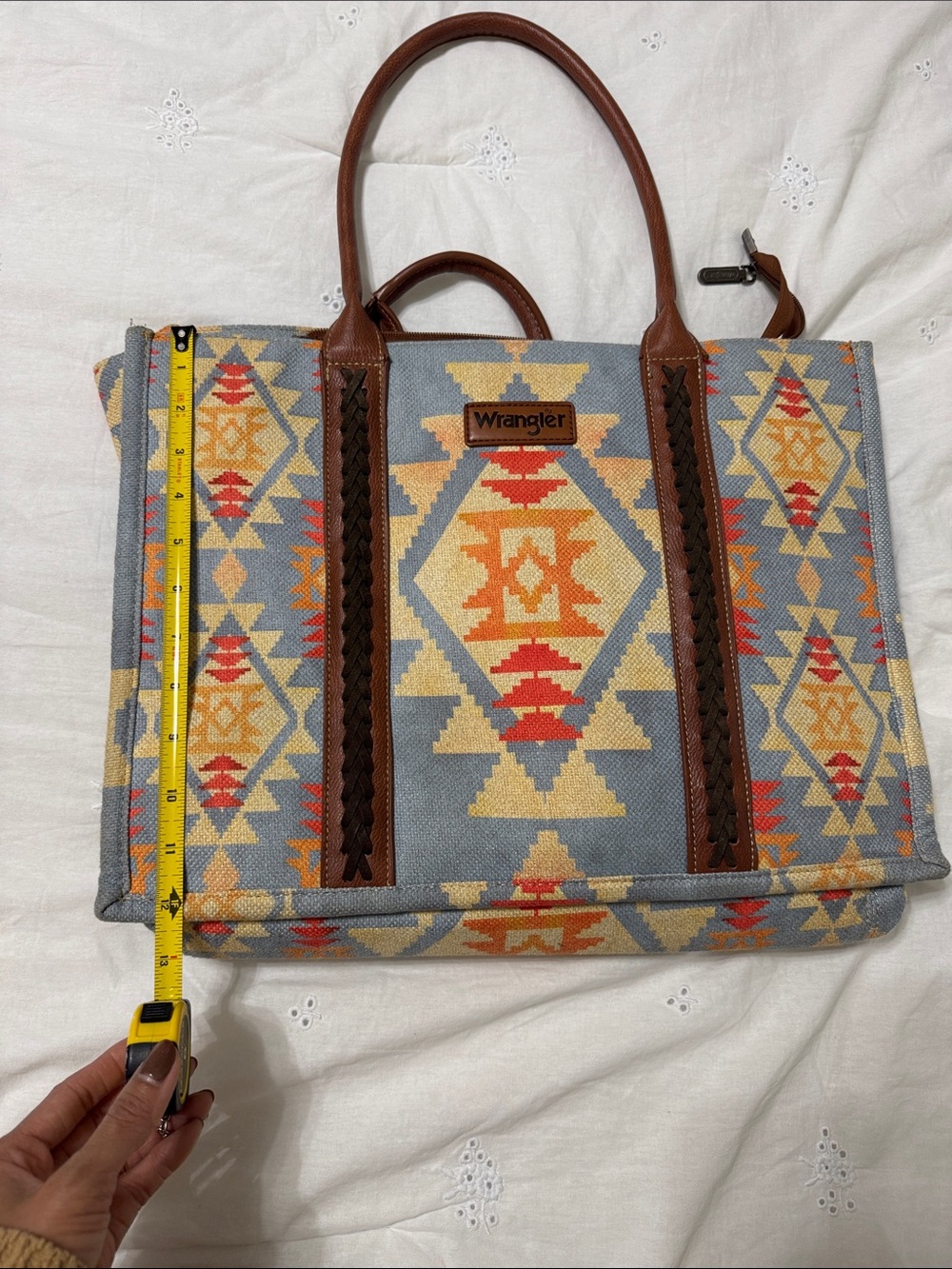Wrangler Southwestern Pattern Tote in Blue, Brown, Yellow and Red - Picture 6 of 7
